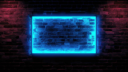 Neon frame on a brick wall background. 3d rendering.の素材