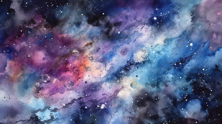 Abstract galaxy watercolor background with nebula, stars and galaxies.の素材