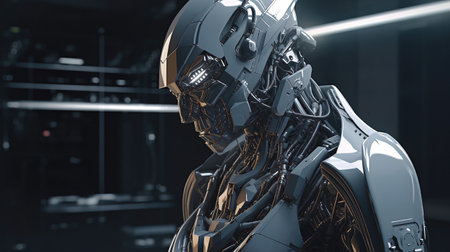 3d rendering humanoid robot or cyborg in future technology concept.の素材