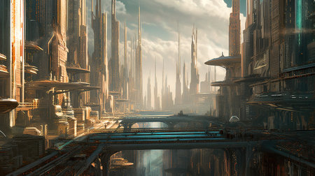 Futuristic city. 3D illustration. Futuristic city.の素材