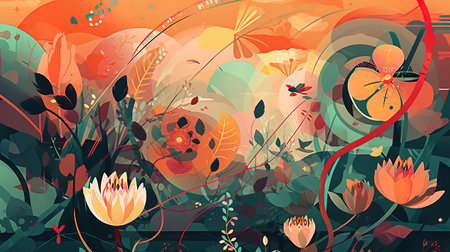 Abstract floral background with flowers and leaves. EPS10 vector illustration.の素材