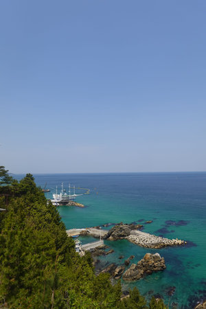 cool and blue beachfront seaの写真素材