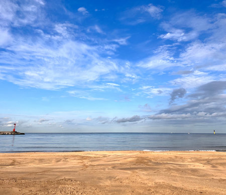 beach and sea under blue sky with white clouds, nature seriesの写真素材
