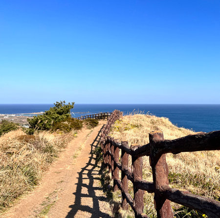 Walking path along the coast of the Atlantic Ocean, Portugal.の写真素材