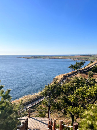 Landscape view of the coast of the sea from the observation deckの写真素材