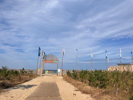 Entrance to the beach of Nessebar, Bulgariaの写真素材