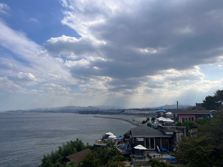 Beautiful view of the sea and the blue sky with clouds.の写真素材