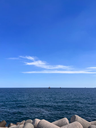 Beautiful sea and blue sky background. Nature composition and copy space.の写真素材