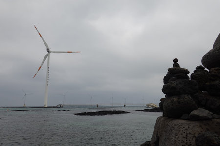 Wind Turbines on the Island of Jeju in South Korea