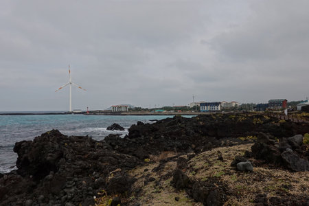 Wind Turbine on the Atlantic Ocean in Tenerife Canary Islands Spainの写真素材