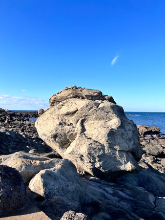 Rocks on the beach of Lanzarote, Canary Islands, Spainの写真素材