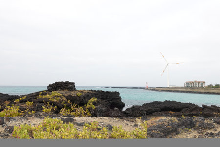 Wind Turbine on the Atlantic Ocean in Tenerife Canary Islands Spainの写真素材