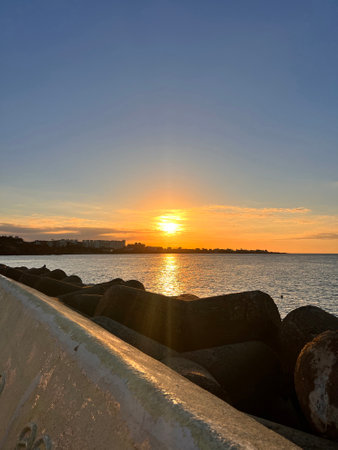Sunset on the coast of the city of Odessa, Ukraineの写真素材