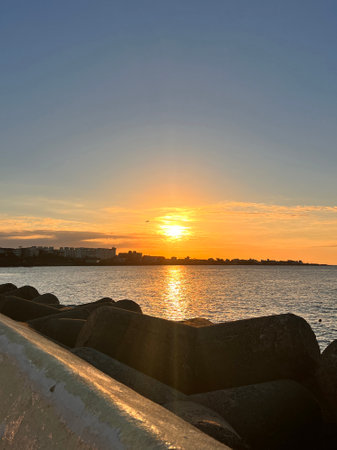 Sunset over the sea in Odessa, Ukraine, Europe.の写真素材