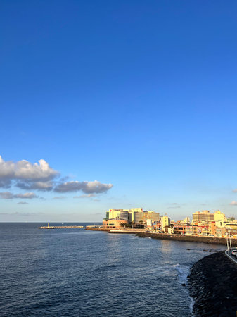 View of Puerto de la Cruz, Tenerife, Canary Islands, Spainの写真素材