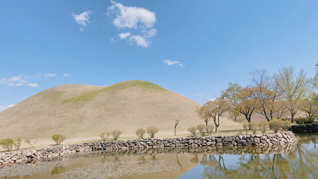 Landscape scenery view of a lake and a hill in South Korea
