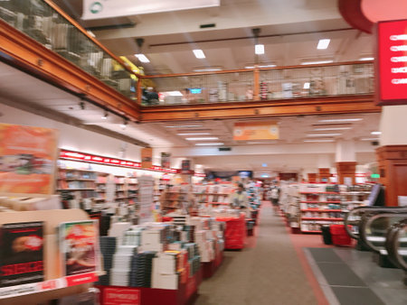 Blurred image of bookstore in shopping mall, shallow depth of fieldの写真素材
