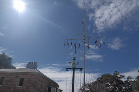 Wind chimes on the mast of an old church in Australia.