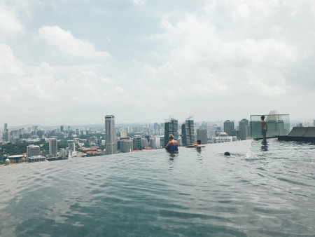 Swimming pool with city view in Bangkok, Thailand, Asia.の写真素材