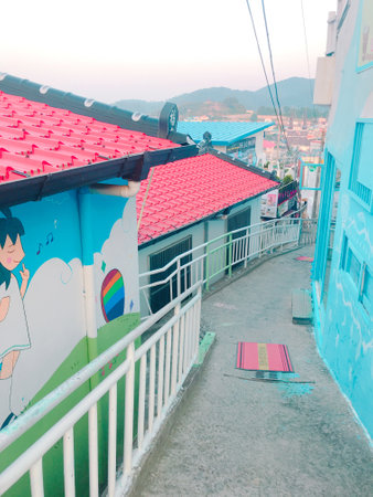 Colorful houses on the streets of Guayaquil, Ecuadorの写真素材
