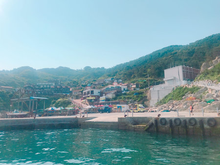 Coast of the sea in the mountains. Sea and beach.
