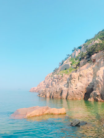 Rocky coast of sea and blue sky, Crimea, Ukraine, Europeの写真素材