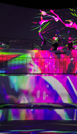 Unidentified people are dancing on the stage at the new year festival in Bangkok, Thailand.の写真素材