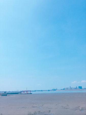 Beautiful blue sky with white clouds over the sea in summer.の写真素材