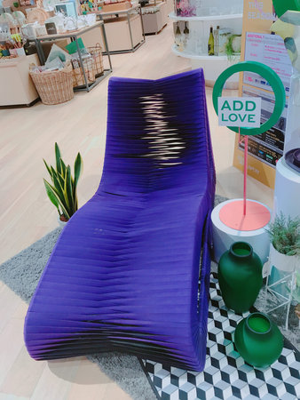 Interior of a furniture store in a shopping center, stock photo