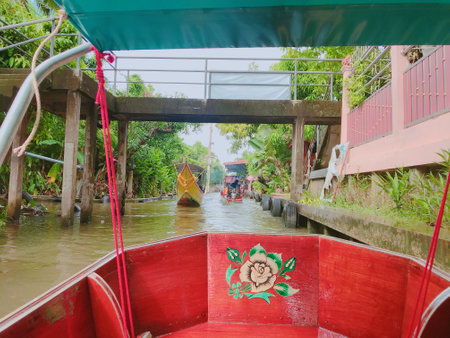 Boat trip on the canal in Nonthaburi, Thailandの写真素材