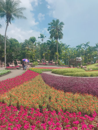 Beautiful flower garden in the public park at Chiang Rai, Thailandの写真素材