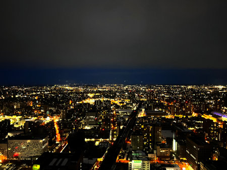 Osaka city at night, Japan. Osaka is the capital city of Japan.の写真素材