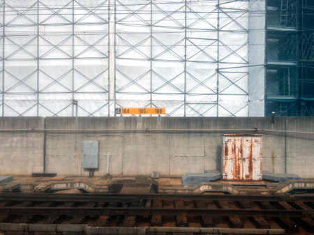Interior of a railway station, view from the train window.の写真素材