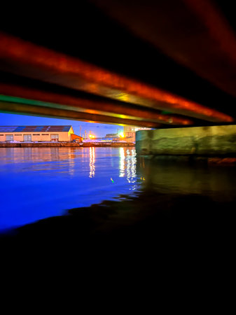 Reflection of the bridge in the water. Long exposure shot.の写真素材