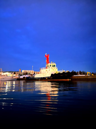 Beautiful night view of the port of Sevastopol, Crimeaの写真素材