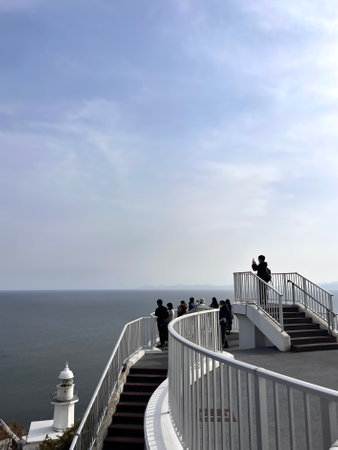 Tourists on the observation deck of Cabo da Roca.の写真素材