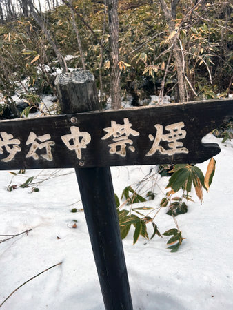 Hanging sign in the snow.の写真素材