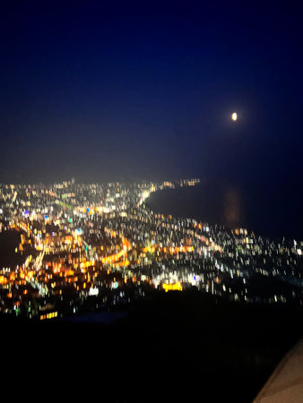 Night view of the city from the window of a moving car.の写真素材