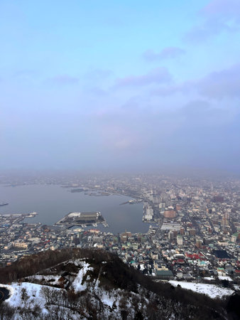 Hakodate city and Hakodate lake in winter, Japanの写真素材