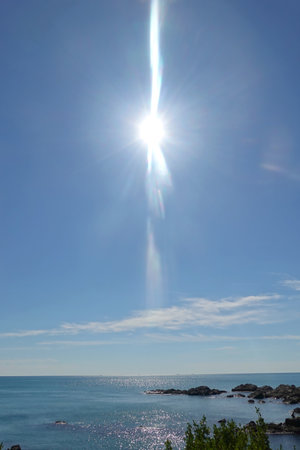 Sunshine over the sea in the summer. Beautiful natural background.の写真素材
