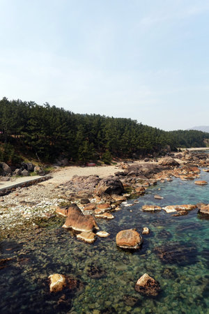 Rocky coast of peninsula Santubong, Borneo, Malaysiaの写真素材