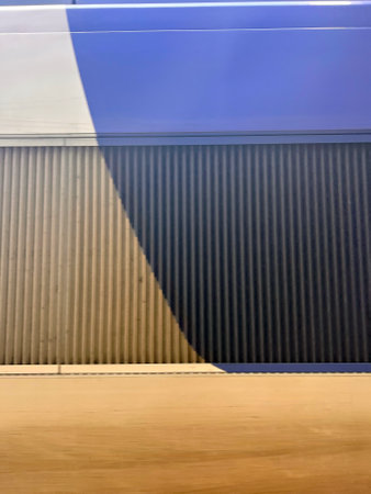 cargo container in warehouse, closeup of photo with soft focusの写真素材