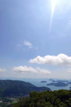 Beautiful view of the islands in the sea from the top of the mountainの写真素材