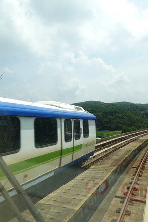 Train on the railway in the city of Chanthaburi, Thailand.