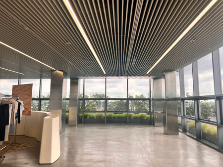 Interior of a modern office building, view from the terrace