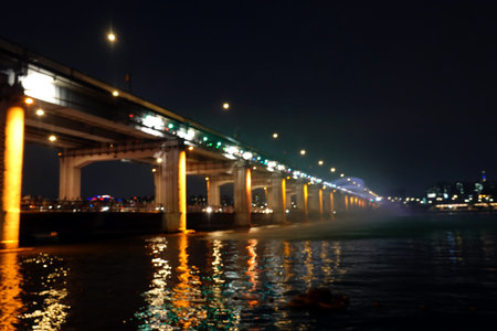 Bridges at night in Seoul, South Korea. Blurred backgroundの写真素材
