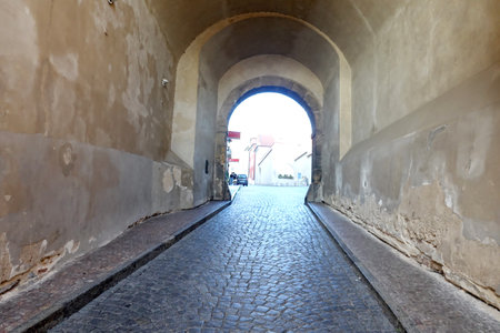 Tunnel in the old town of Nessebar, Bulgariaの写真素材