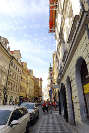 View of the street in Prague, Czech Republicの写真素材