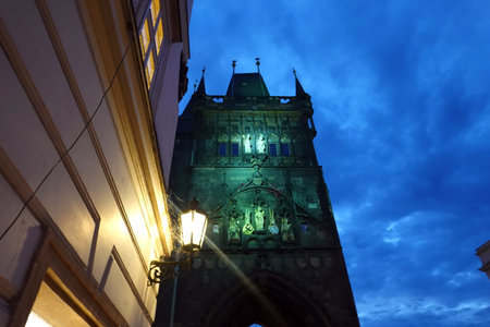 Old Town Hall Tower in Prague, Czech Republic at night. Europe.の写真素材