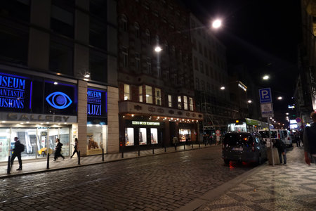 Street view of Amsterdam at nightの写真素材
